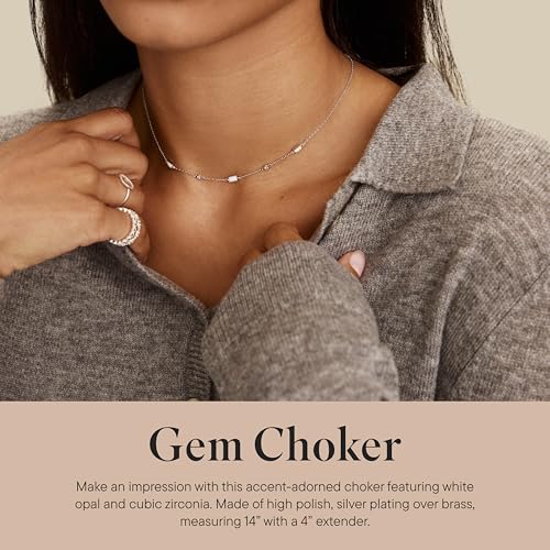 Rocksbox Gem Choker Necklace - Choker Necklace for Women - High Polish Plating with White Opal and Cubic Zirconia - Premium Quality Jewelry - 14" with Extender2