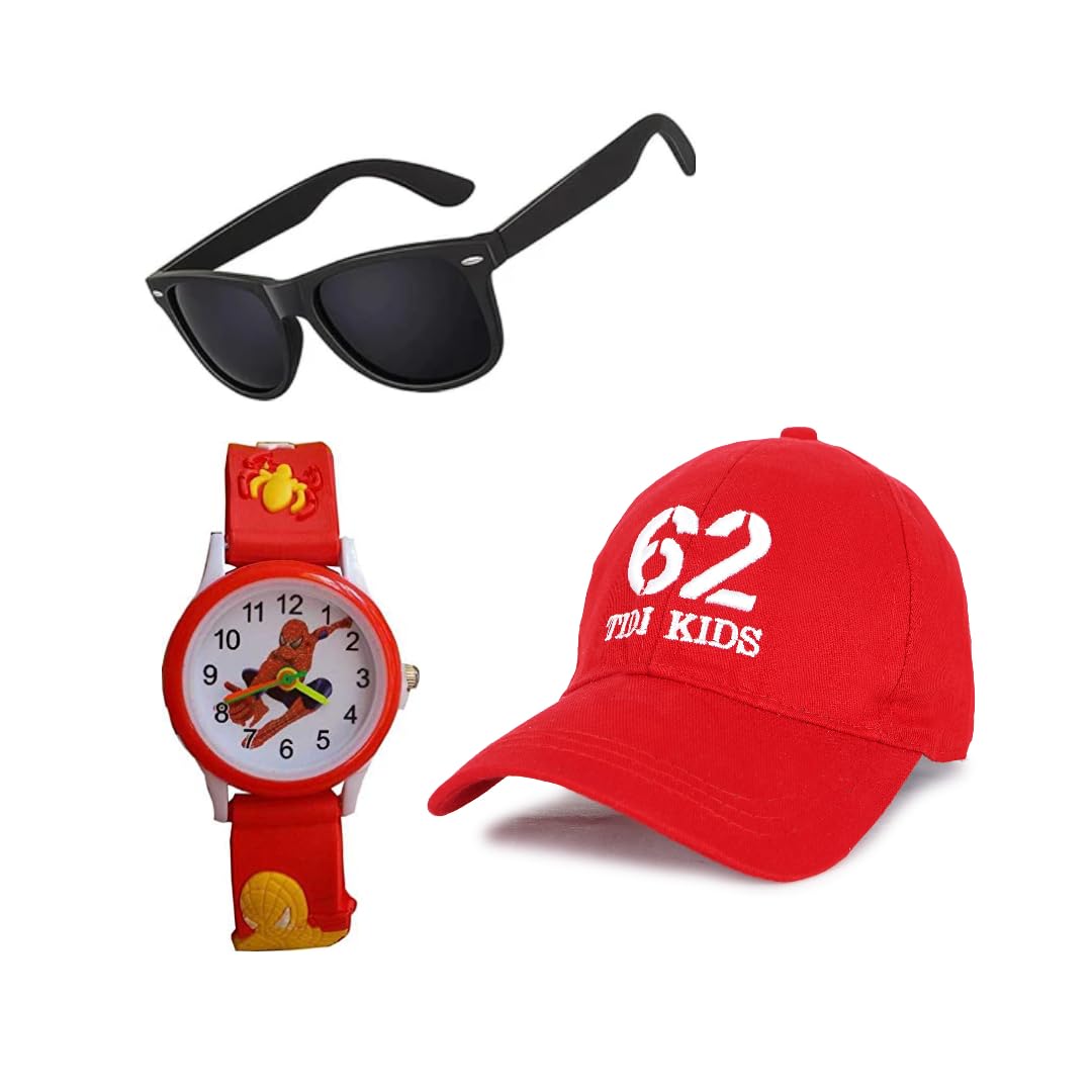 RYTORIA Unisex Kids for Boys & Girls 4–10 Years | Comfortable Cotton Baseball Cap, Watch & Sunglasses (Pack of 3)-image-14