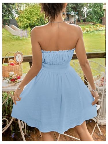 Image of Floerns Women's Vacation Strapless Tube Dress Ruffle Hem A Line Mini Dresses
