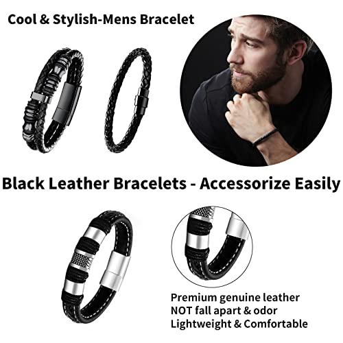 Lownour BRACELETS FOR MEN Women 5Pcs Mens Bracelet Leather And Steel Braided Cuff Bracelets  thumb #1