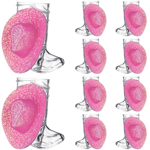 Haishell Lot de 20 mini verres à shot en plastique de 28,3 g - Couleur : chapeau occidental pailleté - Tasses à bière réutilisables pour cowboy, enterrement de vie...