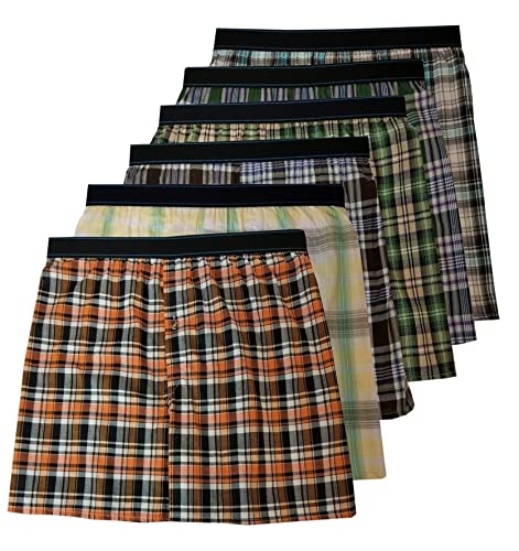 Different Touch Men's Exposed Waistband Woven Plaid Boxer Shorts Underwear (6 Pack)2