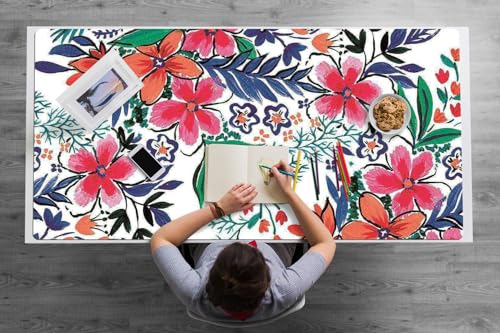 Sous-main de bureau 120x60 cm en PVC imperméable protection motifs végétation colorée