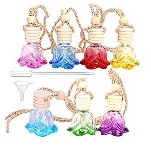 Car Hanging Perfume Bottles 7 Colors Car Air Freshener Diffuser Empty Glass Essential Oil Fragrance Diffuser Bottle Car Perfume Pendant Ornaments