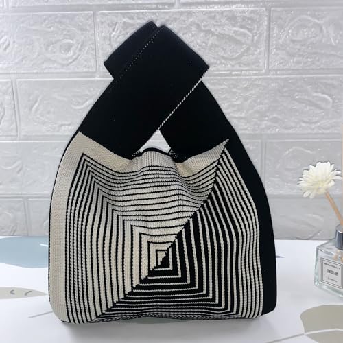 Women's Knit Wrist Bag, Fashionable and Minimalist Small Handbag, Portable Canvas Bag, Suitable for Shopping, Work3
