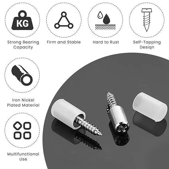 Veemok Self-Tapping Shelf Support Pins with Non-Slip Silicone Sleeves – Nickel-Plated Metal Shelf Pegs and Brackets for Cabinets, Bookcases, and Furniture (Hole-Free Installation) (40, Silver) 4