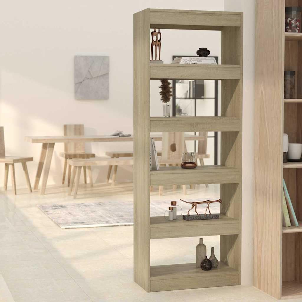 Libreria in rovere Sonoma, 60 x 30 x 166 cm, in legno, divisorio con vano portaoggetti, sistema di scaffale aperto per soggiorno, ufficio, studio, salvaspazio e versatile
