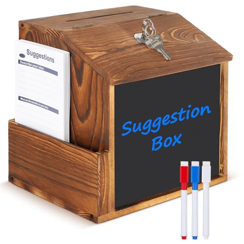 Osrioal Wooden Suggestion Box Suggestion Box Lockable with Blackboard and 3 Pen Countertop Donation Boxes for Charity Ballot Boxes for feedback collection
