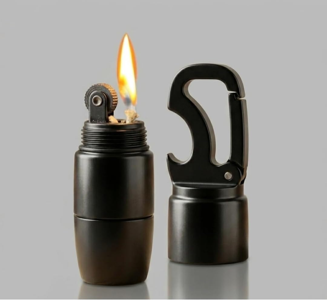 Capsule Peanut Trench – Mini Pocket Keychain Lighter, Refillable Kerosene Metal Brass Lighter for Cigarettes & Cigars, Classic Design (Black) for Multiple uses-image-34