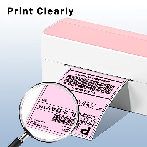 Image of Phomemo 4X6'' Thermal Shipping Labels - Pack of 100 4x6 Fan-Fold Labels for Shipping Labels, Address, Mail, Product Logo Labels, Commercial Grade, Pink