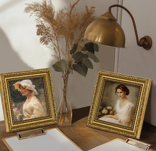 Image of eletecpro 5x5 Vintage Picture Frame, Glass Cover, Gold, 2-Pack | Display Photo 5x5, Tabletop or Wall Decor