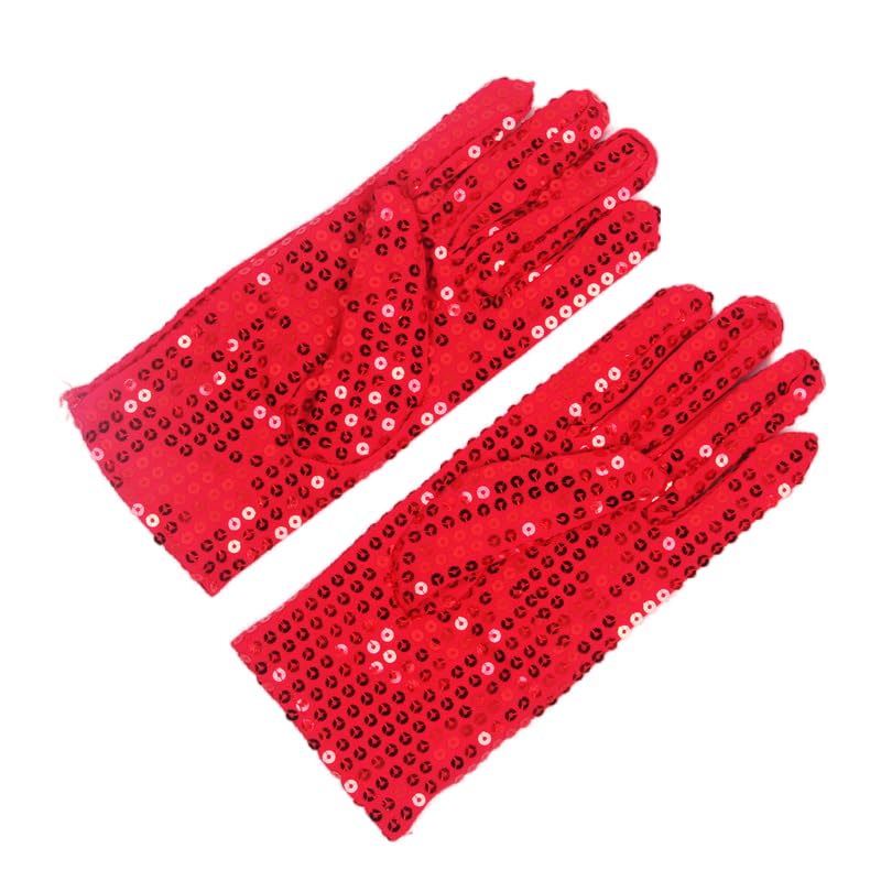 Generic Sequin Gloves, Stage Performance Fancy Dress Accessory Gloves,Cosplay For MJ shiny punk concert Dance Costume Gloves (Red, Adult/23cm) — image 1
