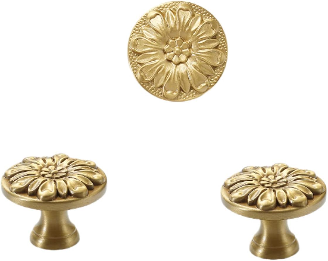 Tnbccxn 6 Copper Color 35*25Mm Cabinet Handles, Cabinet Handles,2 Pcs Fancy Embossed Pure Copper Knob(6 Copper Color 35 * 25Mm)