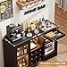 BROTTAR Wine Bar Cabinet with Fridge (Included), Liquor Coffee Cabinet with LED Lights & Rack, Mini Fridge Cabinet with Storage, Human Body Sensor, Sideboard Buffet for Kitchen Dining Room, Black
