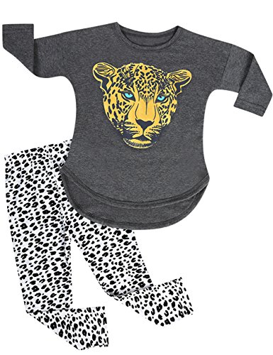 Kidlove Little Girls Cute Long Sleeve Top & Pant Clothes Set (5-6Years, Gray)