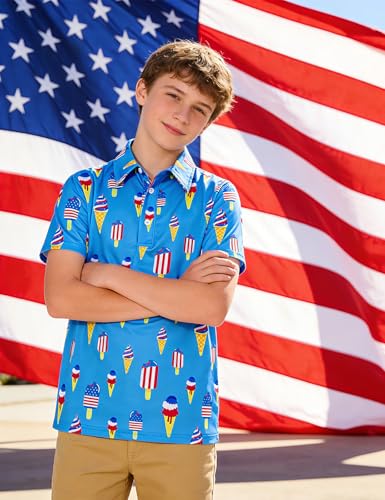 Cuddomper Boys Polo Shirt Size 13-14 4th of July Short Sleeve Golf Clothes - image 3