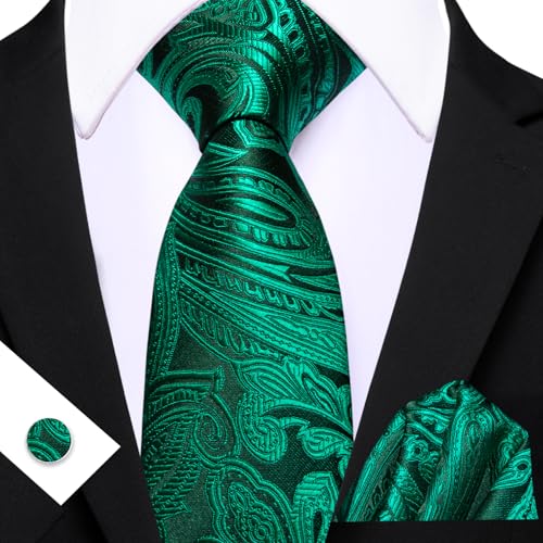 Image of Barry.Wang Men Tie Set Paisley Silk Necktie Pocket Square Cufflinks Formal Wedding Business Party