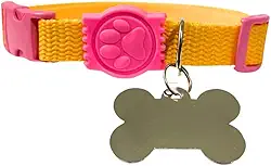 Coleira para Cachorro com Placa de Identificação (ROSA/AMARELO, M)