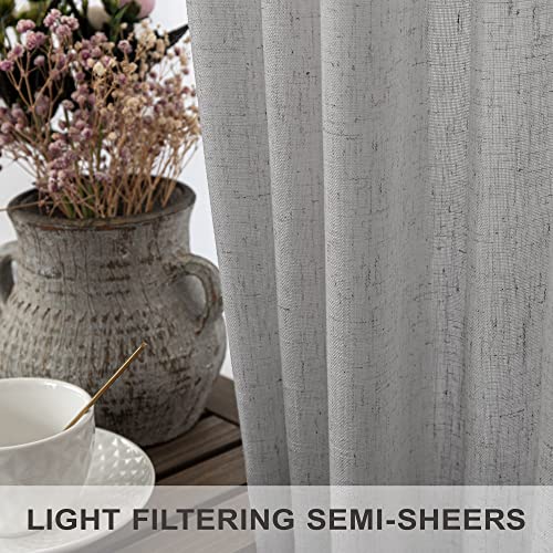 Pitalk PT-HFM-APCL-GREY-52X63 Grey Linen Curtains 63 Inch Length For Bedroom 2 Panels Back Tab Rod Pocket Semi Sheer Energy Efficient Light Gray Curtains For Living Room Kids Nursery Burlap Rustic Farmhouse Dove Silver 52X63 Long thumb #3