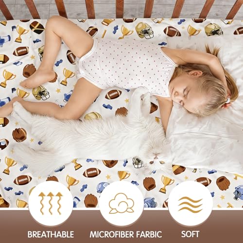 Image of Vitalcozy 4 Pcs Football Crib Sheet for Standard Nursery Decor