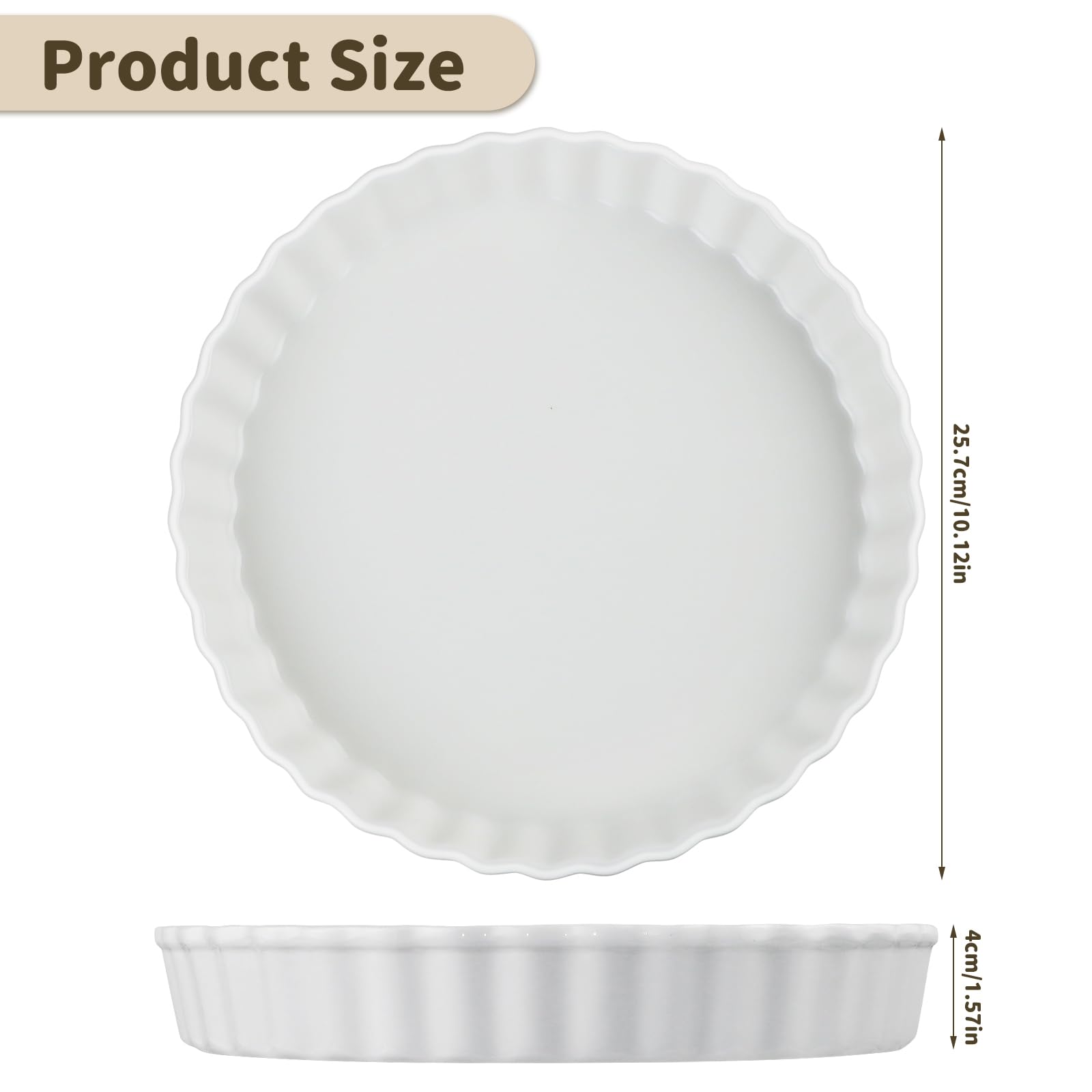 Plat à quiche en porcelaine blanche de 26 x 4 cm, plat à tarte, plat à tarte, plat à tarte, plat à tarte et quiche en céramique pour tarte, pizza, pâtes, tarte et quiche