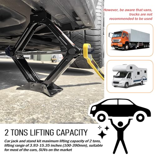 Image of Scissor Jacks Set,2 Ton Portable Car Jack Kit with Lug Wrench & Scissor Jack Handle & Lug Nut Socket,Professional Tire Changing Kit as Auto Emergency Kits for Most Auto,SUV