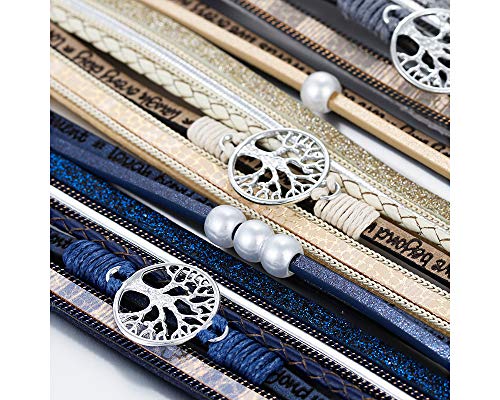 Image of Fesciory Leather Wrap Bracelets for Women, Boho Western Layered Jewelry | Layered leather cuff bracelets, Easy on and off, Boho western style, Daily wear, Gift for women