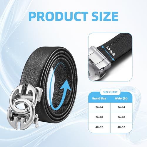 Image of ARIMIA Fashion Mens Real Leather Ratchet Belt Black Adjustable Length Full Grain Soft Genuine Cowhide Strap 1.5 Inch Wide (Silver, Adjustable from 26 inch to 48 inch Waist)