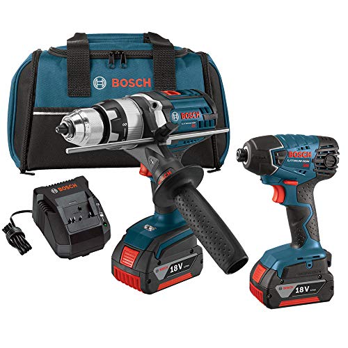 Bosch CLPK222-181-RT 18V 4.0 Ah Cordless Lithium-Ion Brute Tough Hammer Drill and Hex Impact Driver Combo Kit (Renewed)