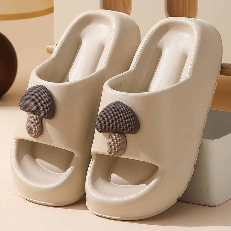 Pillow Slippers for Women and Men Non Slip Quick Drying Shower Slides Bathroom Sandals ，Ultra Cushion ，Thick Sole（Size：38-39，Khaki） 032