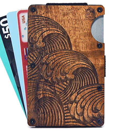 The Minimalist, Hawaiian Koa Wood Wallet w/Money Clip (Wave Design)2