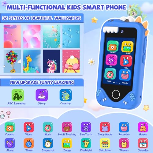 Image of Kids Smart Phone for Girls Gifts - Toddler Christmas Birthday Gift for Age 3 4 5 6 Year Old, Kids Cell Phone Toy with Touchscreen, Dual Cameras, Learning, Kid Mp3 Player, Games with 32 GB Card