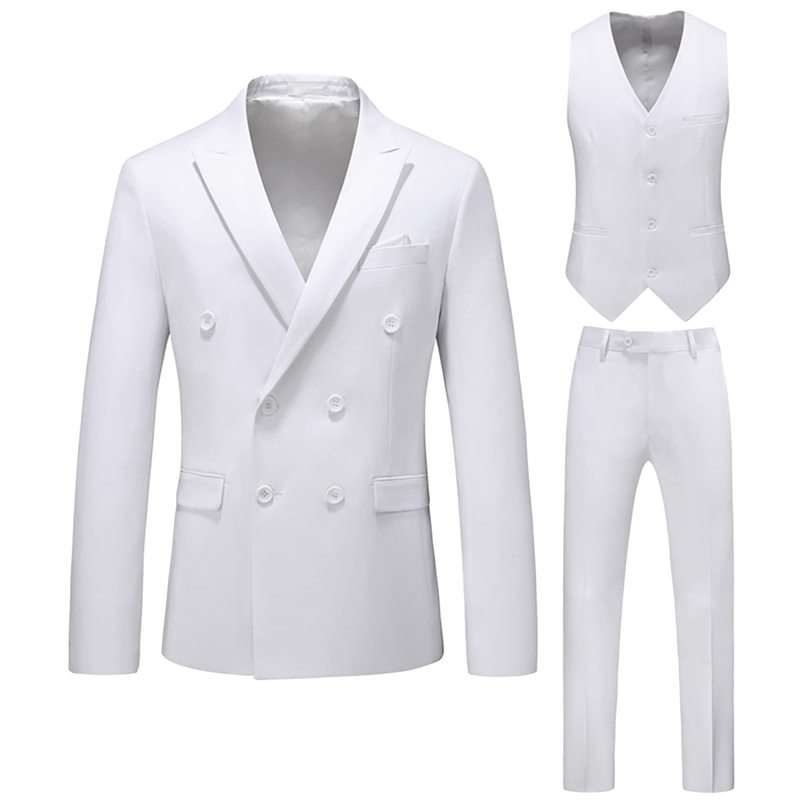 Set da uomo 3 pezzi slim fit doppio petto giacca tinta unita gilet pantaloni vintage abito da festa di nozze Blazer set