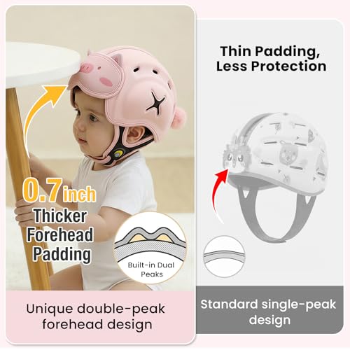 Image of Mambobaby Baby Head Protector Baby Helmet for Crawling Walking- Extra-Thick Deep Forehead Padding, Toddler Helmet 6-24 Months, Infant Safety, Ultra-Light Soft Desig-Pink Pig