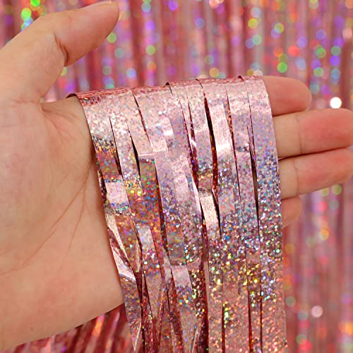 Rose Gold Party Decorations - 4Packs Rose Gold Metallic Tinsel Foil Fringe Curtains For Wedding Bachelorette Party Birthday Bridal/Baby Shower Anniversary Party Backdrop Decorations #TOP2