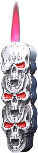 WEQTETJU Encendedor tipo antorcha de calavera, calavera de metal en relieve, genial, multifuncional, rellenable, ajustable, encendedor único a