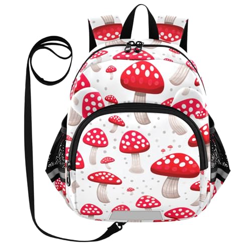 Mushrooms Funny Leave Toddler Harness Backpack for Boys Girls 3-6 Years Kids Backpack with Anti Lost Safety Leash Baby Travel Bag for Preschool Travel Walking