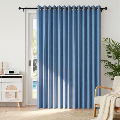 Image of RYB HOME Accordion Style Room Divider Curtain-100% Blackout Folding Accordion Curtain for Sliding Glass Door /Bedroom, Privacy Assurd Living Room /Office Drape 1 Panel with Tieback, W100 x L108, Blue