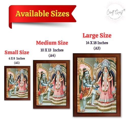 Image of CRAFT QUEST Shiva & Maa Annapurna devi sitting on throne photo frame with Laminated Poster for Kitchen Worship (Brown, 6 X 8 Inches)
