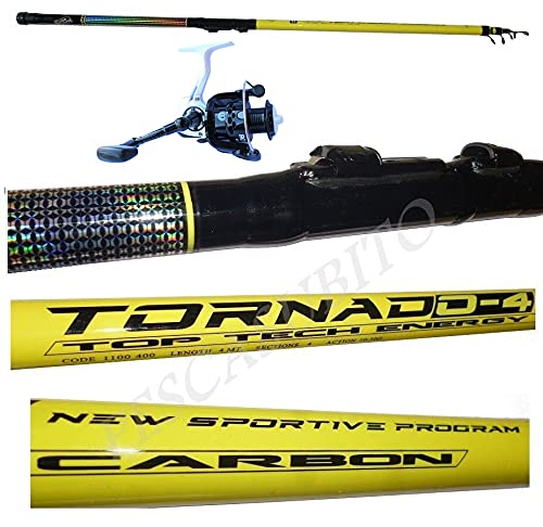 Kit Canna Tornado 3 Metri + Mulinello da Pesca Bolognese Galleggiante Mare Lago