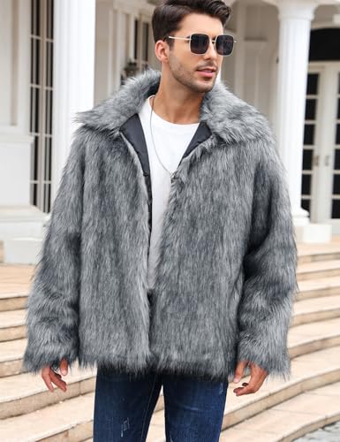 Arssm Mens Luxury Faux Fur Jacket Fluffy Furry Coats Lapel Collar Long Sleeve Outerwear Winter Warm Cardigans2