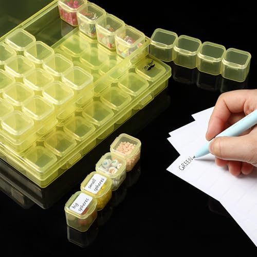 Image of Mr. Pen- Bead Storage Containers, 28 Grids, 2 Pack, Transparent Yellow | 160 pcs Label Stickers, Transparent, Small Bead Organizer Box, Diamond Art, Diamond Painting Organizer