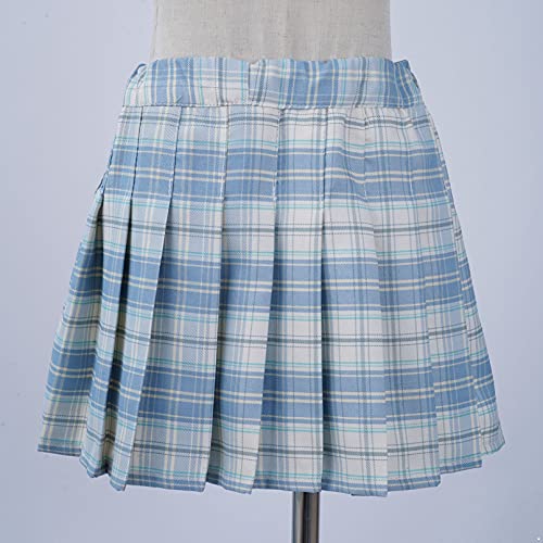Jhaoyu Girls Pleated Skirt Elastic Waist Plaid A-Line Skirts With Lining Shorts School Uniform Sky Blue 11-12 Years thumb #2