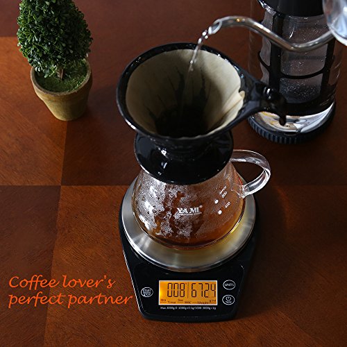 Eravsow Coffee Scale With Timer, Digital Hand Drip Coffee Scales,Stainless Steel Kitchen Food Weight Scale With Precision Sensors Lcd Display & Hanger Hole 6.6Lb/3Kg (Batteries Include) #TOP1