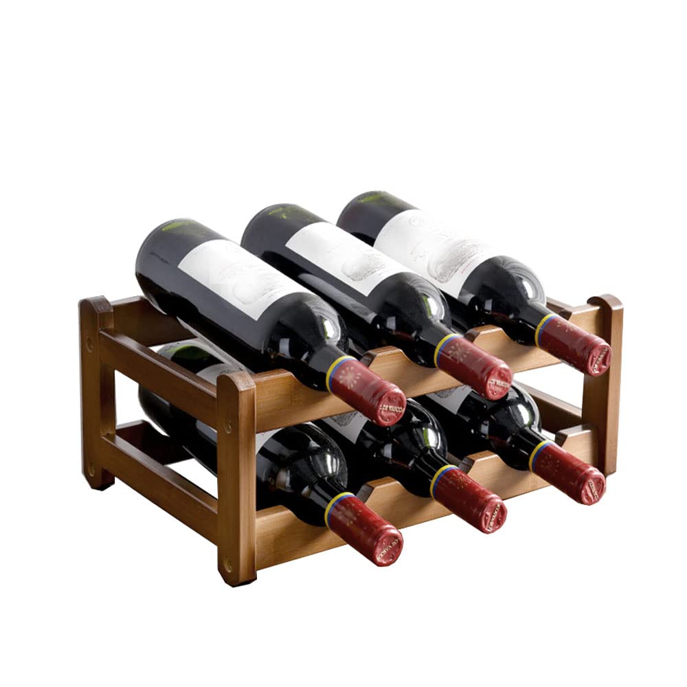 Wine Rack Free Standing 6 Bottle 2 Tier Bamboo Wine Racks Countertop Cabinet Wine Holder Wine Storage Shelf for Kitchen, Bar, Pantry Wine Cellar Basement (14.2 L x 9W x 6H (6 Bottle 2 Tier)