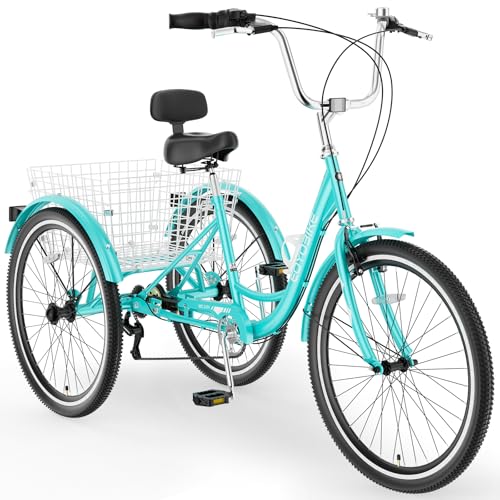 MOONCOOL Adult Tricycles 3 Wheel 7 Speed Trikes, 20/24/26 inch Adult Trikes 3 Wheeled Bike with Basket for Seniors, Women, Men