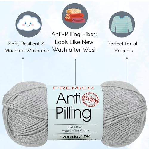 Image of Premier Yarns Anti-Pilling Everyday DK Solids Mist 1107-24 (6-Skeins - Same Dye Lot) DK Light Worsted #3 Anti-Pilling Acrylic Yarn for Crocheting and Knitting with Project Bag