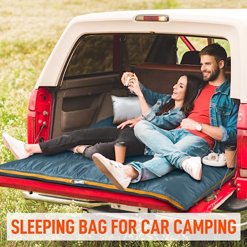 Image of MEREZA Double Sleeping Bag for Adults Mens with Pillow, XL Queen Size Two Person Sleeping Bag for All Season Camping Hiking Backpacking 2 Person Sleeping Bags for Cold Weather & Warm