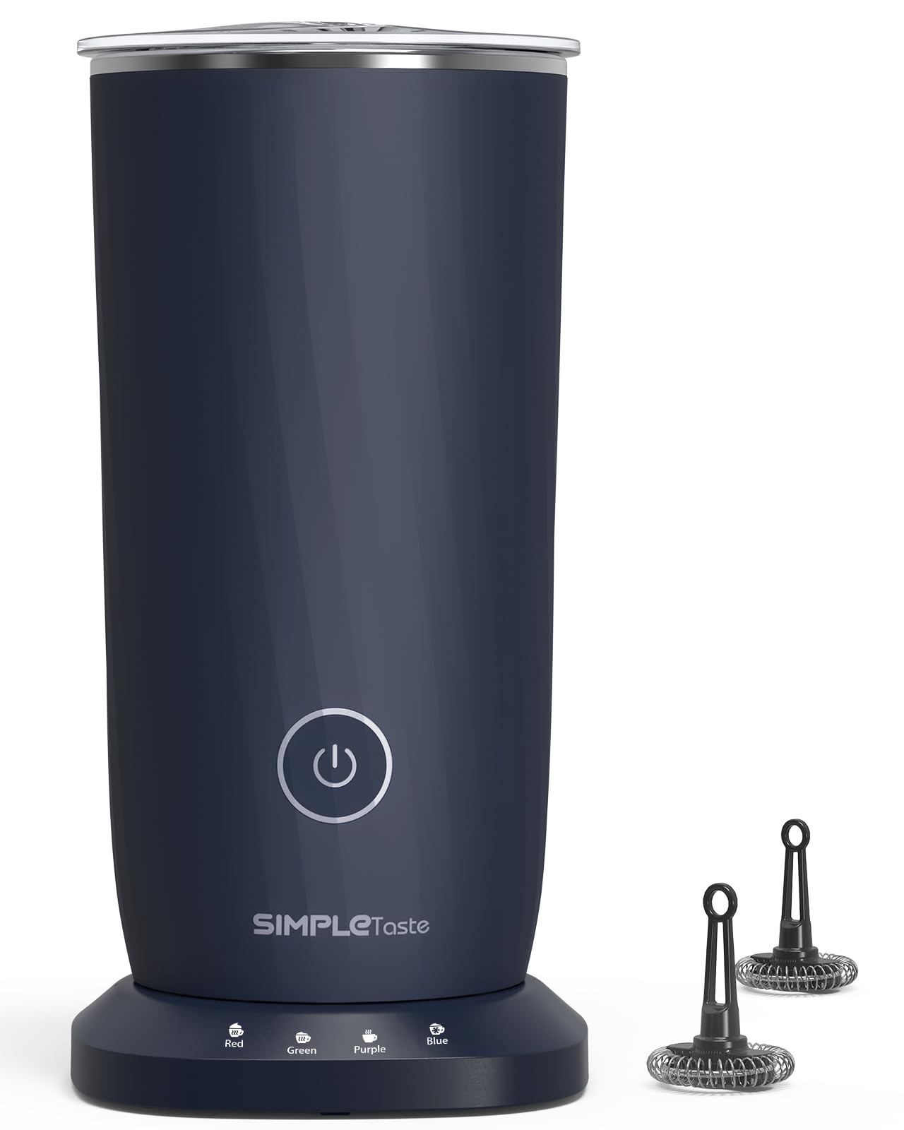 SIMPLETASTE Elektryczny spieniacz do mleka 4 w 1, pianka do mleka na gorąco i zimno, automatyczne wyłączanie, do cappuccino i latte, ciemnoniebieski