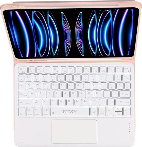 Image of RTSY Keyboard case for iPad Air 11 (M4 /M3 /M2) & iPad Air 5th /4th with Multi Touch Trackpad & 7-Colors Backlit, Magnetic Detachable Wireless Bluetooth (Pink White)